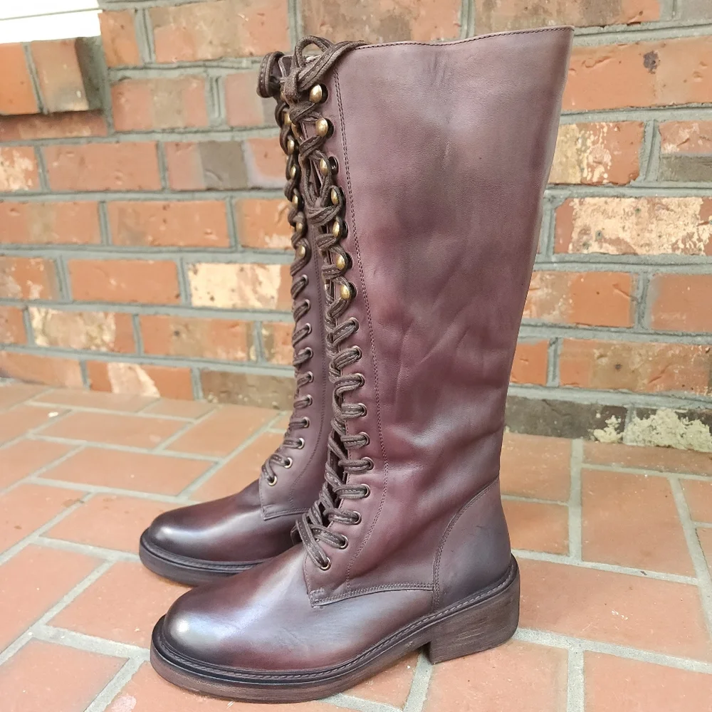 Vintage Foundry Distressed Riding Boots Brick Brown - Picture 4 of 16